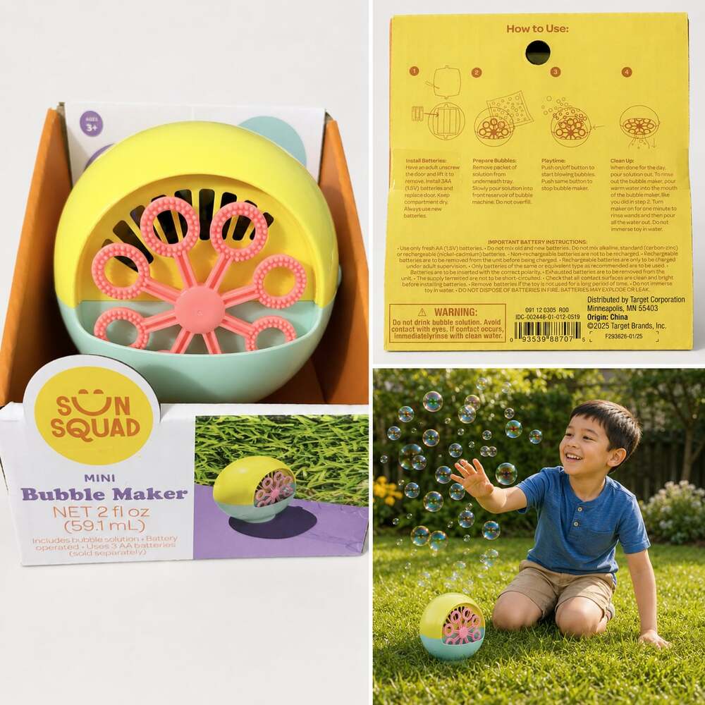 Sun Squad Mini Bubble Maker Toy Yellow and Teal